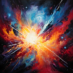 Cosmic rays collide with antimatter in a vibrant abstract painting