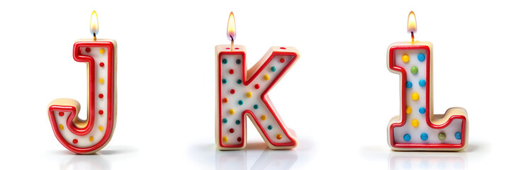 Letters J, K, L. Alphabet Made of Birthday Candles: Letters Shaped as Birthday Candles.