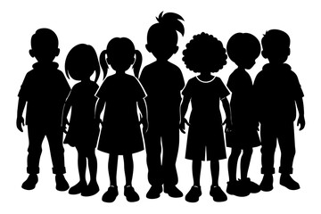 Many little boys and girls silhouette vector illustration