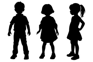 Many little boys and girls silhouette vector illustration