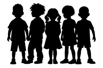 Many little boys and girls silhouette vector illustration