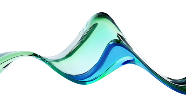 Abstract liquid glass shape with colorful reflections. Ribbon of curved water with glossy color wavy fluid motion. Chromatic dispersion flying and thin film spectral effect.