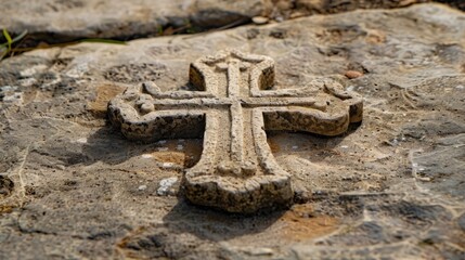 Cross engraved in stone, a timeless symbol of faith and devotion