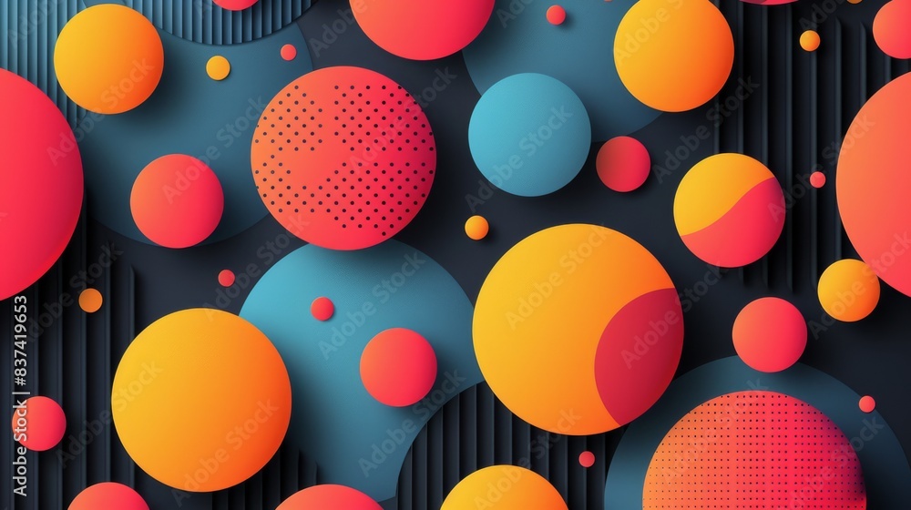 Poster 3d abstract background with colorful geometric shapes on a dark surface.