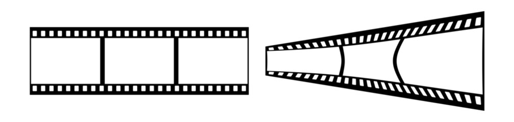 35mm blank filmstrip vector design with 3 frames on white background. 3d black film reel symbol illustration to use for photography, television, cinema, photo frame.