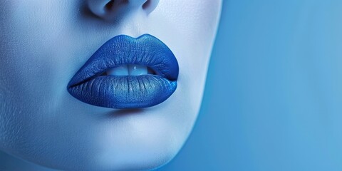 female model with blue lipstick - beauty and cosmetics concept