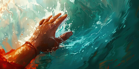 The Sinking Trap of Dependence: A person, desperately grasping a fraying lifeline, appears to be drawn deeper into a vortex of desperation