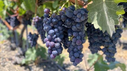 Shiraz grapes ripening beautifully on the vine, showcasing their deep color and lush texture
