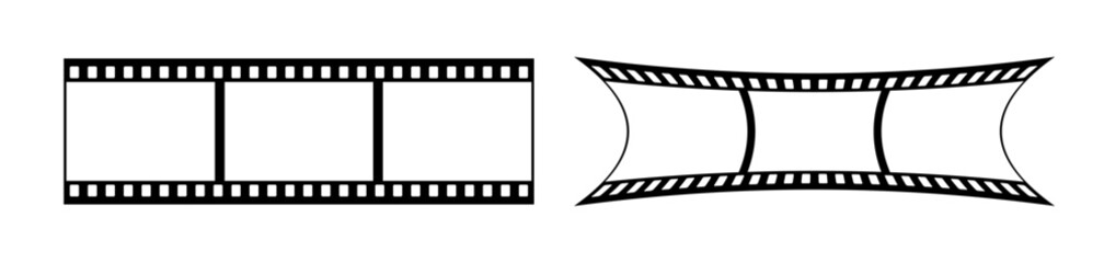 35mm blank filmstrip vector design with 3 frames on white background. 3d black film reel symbol illustration to use for photography, television, cinema, photo frame.