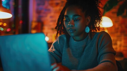 User interacting with a laptop to find information on smart Open AI technology, with a focused expression