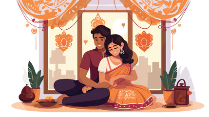 Stay home stay safe.Vector illustration of Indian f