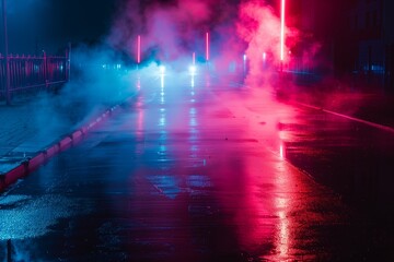 Neon-lit | Searchlight | Smoke: Dark Empty Street Scene at Night