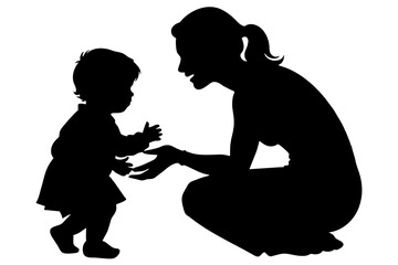 Mother and her child silhouette vector illustration