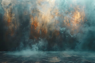 Abstract misty landscape with smoky textures and hints of warm light in the background. Ideal for artistic projects, digital backgrounds, and atmospheric designs.
