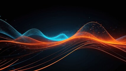 Neon orange and blue futuristic magnetic waves, quantum atmosphere, abstract design