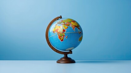 A globe against a blue background with ample copy space