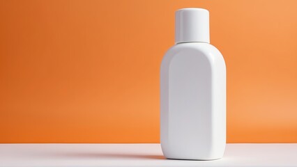 Plain white cosmetic bottle on an orange background, ideal for branding and advertising