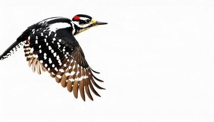 Obraz premium hairy woodpecker - Leuconotopicus villosus - a rare to uncommon medium sized woodpecker that is found over a large area of North America. very similar to downy woodpecker. Isolated on white background