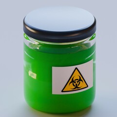 a glass jar with a biological hazard on a white background 