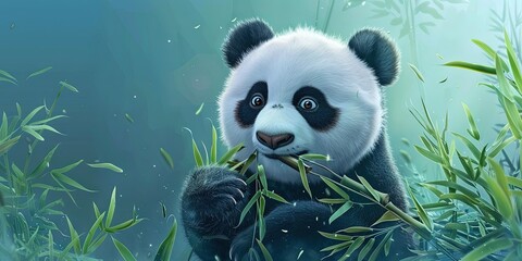 panda eating bamboo leaves 