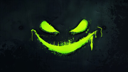 Neon Nightmare: Smiley Evil Face Silhouette with Glowing Eyes
