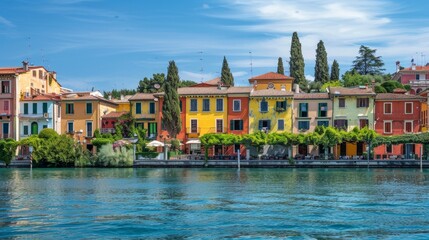 Peschiera del Garda, a picturesque village adorned with colorful houses, nestled along the stunning shores of Lake Lago di Garda in the Verona province of Italy