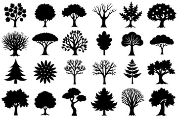 Different types of trees silhouette vector illustration