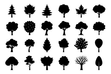 Different types of trees silhouette vector illustration