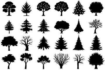 Different types of trees silhouette vector illustration