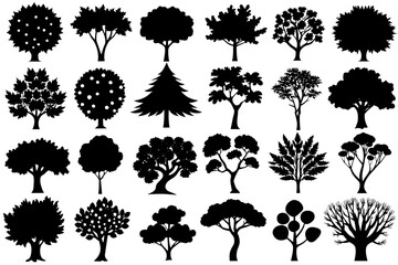 Different types of trees silhouette vector illustration