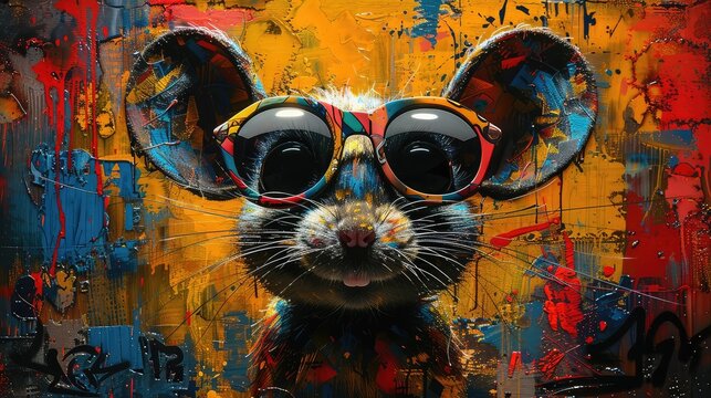 Urban Artistry: Graffiti Style Cartoon Rat with Big Eyes Wearing Shades - A Vibrant Expression of Street Culture