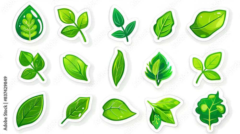 Wall mural Set of Eco, bio, organic and natural products stickers, labels, badges and logos. Ecology icons set. Logo templates with green leaves for organic and eco friendly products. Vector illustration - Wall murals