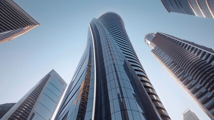 Futuristic skyscraper with sleek curves and modern architecture