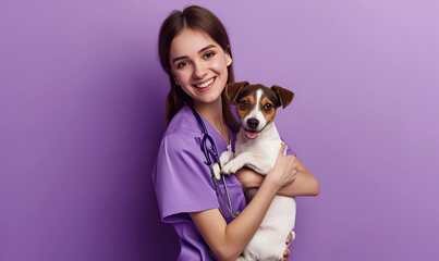 Beautiful Young Female Veterinary Wearing Purple Scrubs