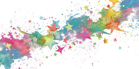 Ethereal Star Garland: Watercolor Splashes on Transparent Background