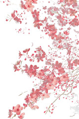 Elegant Watercolor Sakura Branches, Delicate Cherry Blossoms on a Transparent Background.