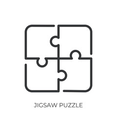 Fototapeta premium Jigsaw puzzle icon. Line single icon on transparent background