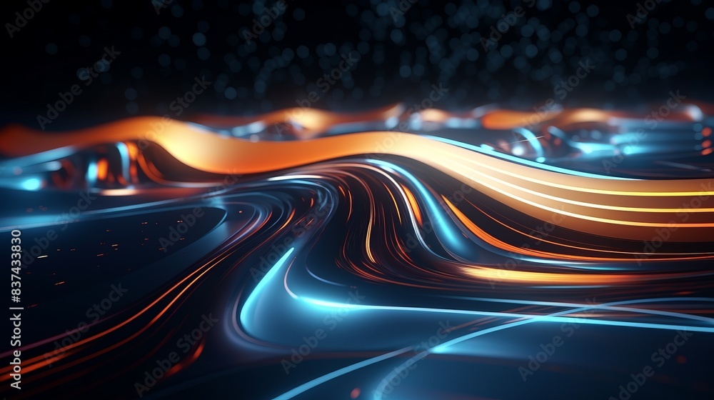 Poster futuristic neon waves of light create a mesmerizing abstract landscape with flowing lines and vibran