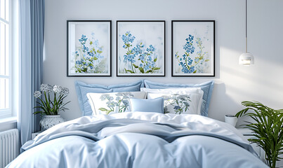 Bedroom Room with Set of Frames in Spring White Walls