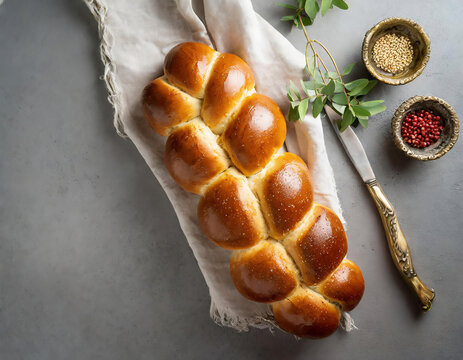 Homemade easter bread on napkin on gray background