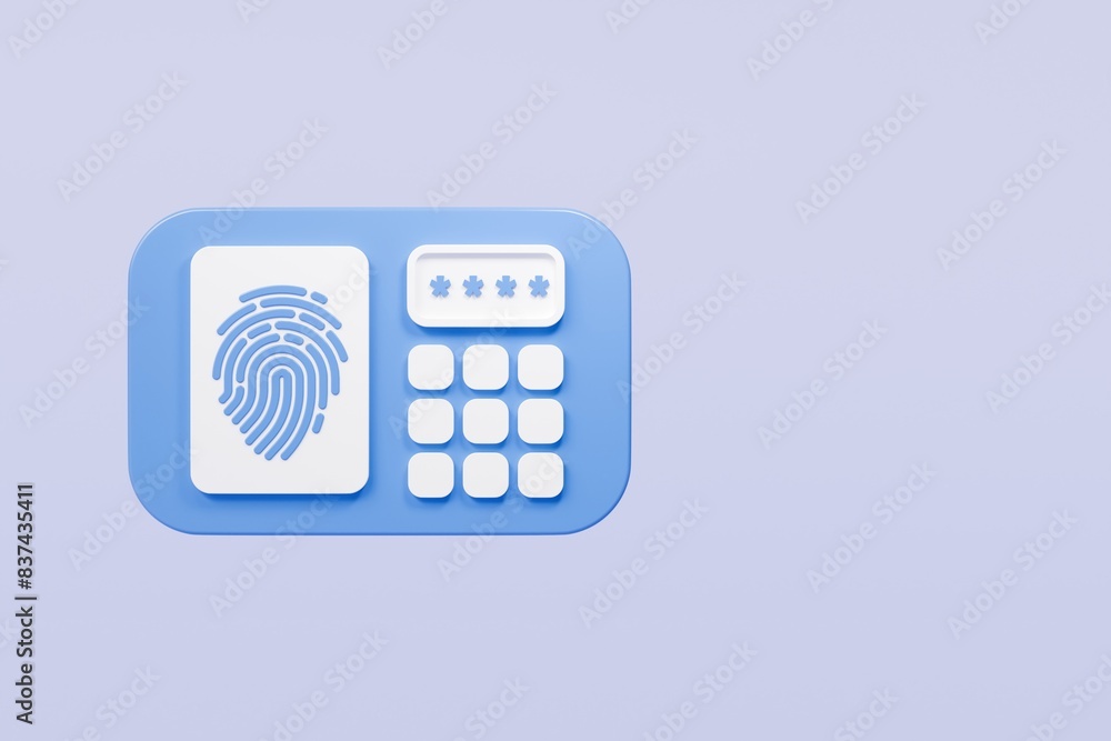 Poster 3d fingerprint access control device authorization personal icon isolated on blue background. securi