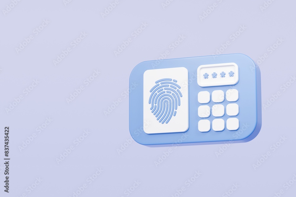 Poster 3d fingerprint access control device authorization personal icon isolated on blue background. securi