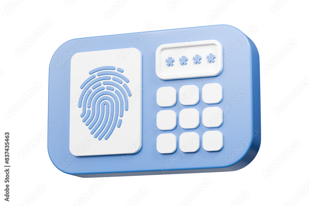 Poster 3d fingerprint access control device authorization personal icon isolated on blue background. securi