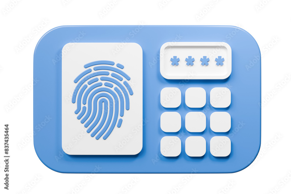 Poster 3d fingerprint access control device authorization personal icon isolated on blue background. securi