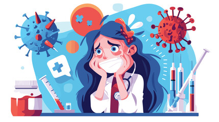 Woman scared of medicine procedures flat vector illustration