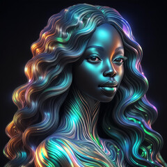 A Black Woman Covered in Neon Lines
