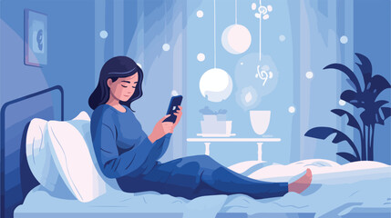 Woman using mobile phone and clicking likes in bed