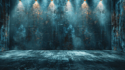 
Abstract Dark Industrial Background with Concrete Floor and Spotlights

