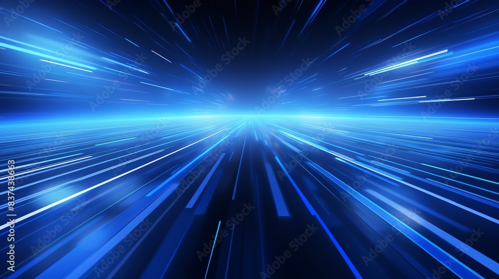 Poster abstract blue light streaks creating a dynamic effect, representing speed, futuristic technology, an