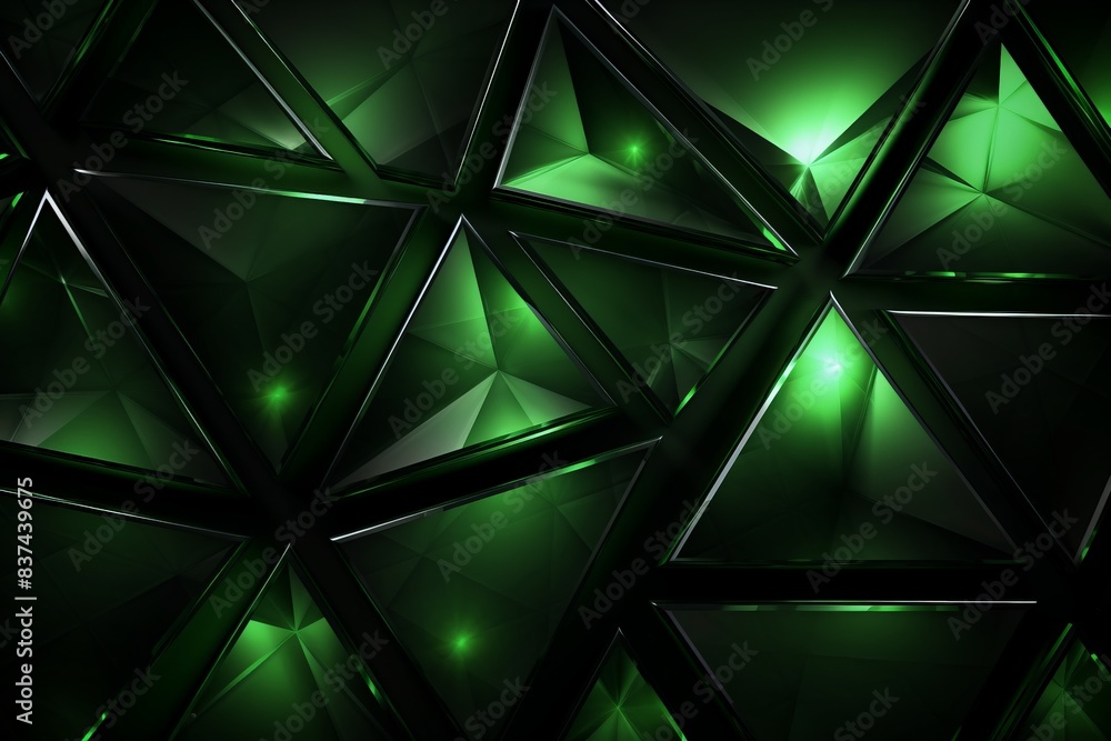 Poster abstract green geometric background with glowing triangles creating a futuristic modern look. ideal 